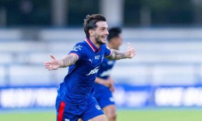 Bengaluru FC's Borja Martinez celebrates his goal against SC Delhi