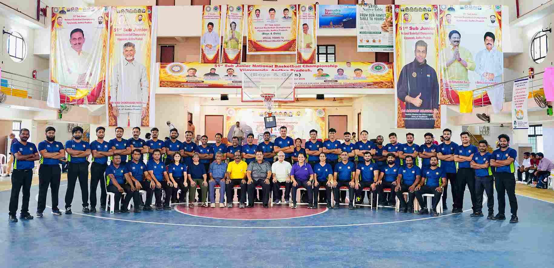 Match officials of the 51st Sub-Junior National Basketball Championship (boys & girls) at the Maris Stella College Indoor Stadium, RTC Colony, Vijayawada, on Sunday