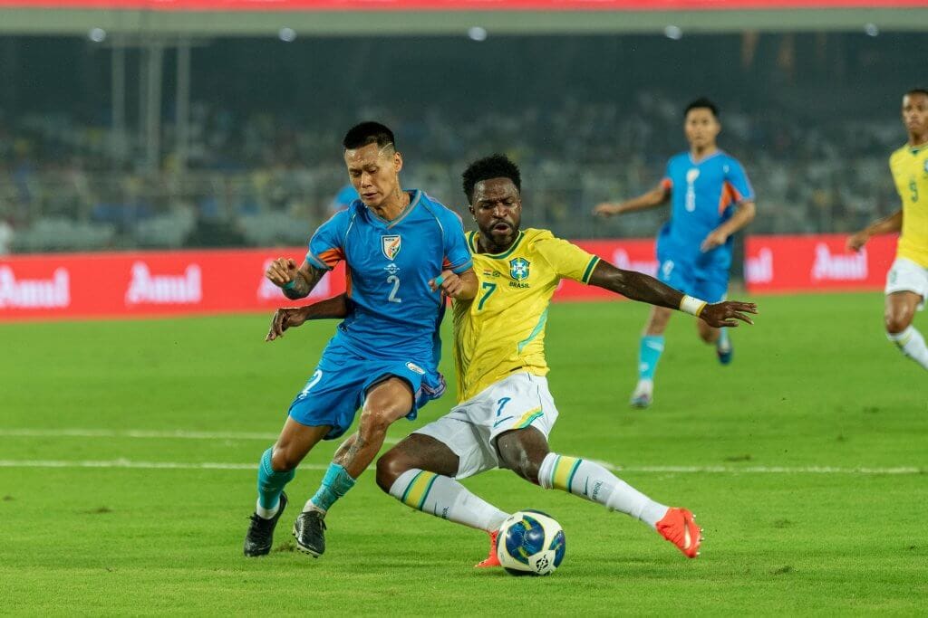 Football giants Brazil sweep past a fighting India 4-0 under the floodlights in Kolkata