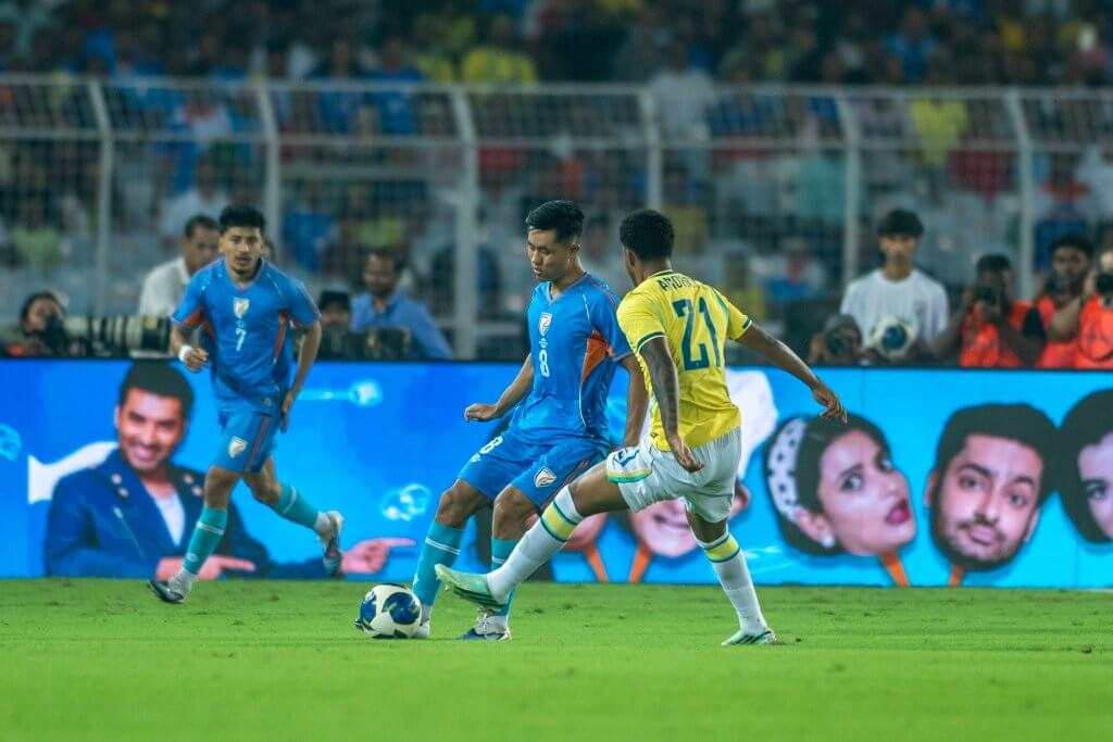 Football giants Brazil sweep past a fighting India 4-0 under the floodlights in Kolkata